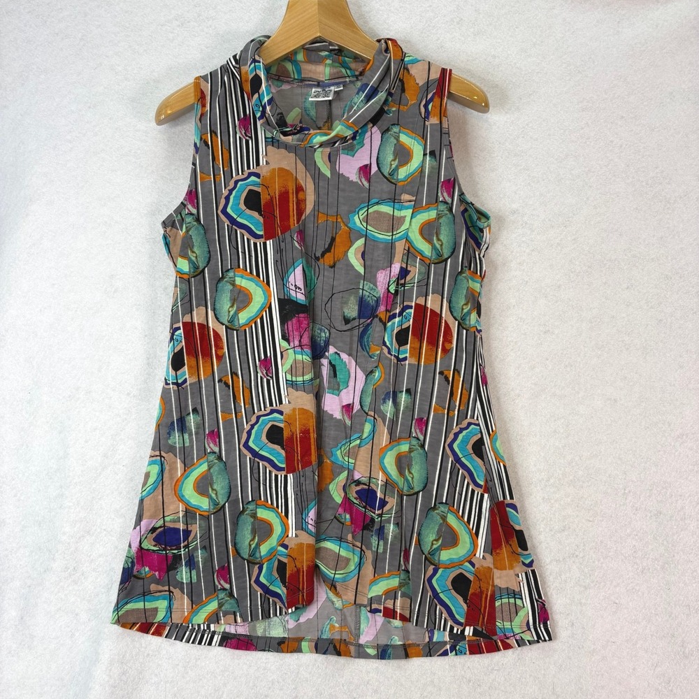 Parsley & Sage Abstract Stripe Gray Cowl Neck Tunic Top Women XL Lagenlook Artsy